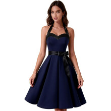 Robe de cocktail élégante vintage bleue marine grande taille 3XL — tenue mariage femme, robe style années 50