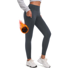 Damen Thermoleggins Sportlich Gepolstert Mit Hohem Bund Grau M — thermoleggings damen, leggins darüber hinaus, graue sportleggings