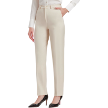 Pantalones de traje para mujer, tejido, pierna larga vintage en color beige 3XL — pantalones mujer altos