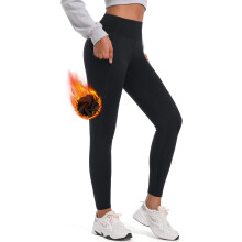 Damen-Thermo-Leggings Sportlich Gepolstert Mit Hohem Bund Schwarz XXL — thermoleggings damen, fleece leggings winter, high waist tummy control