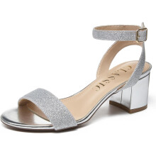 Elegante Damen-Sandalen mit Blockabsatz, bequem, sommerlich, silberfarben 37 — damen sandalen silber, sandaletten blockabsatz, absatzsandalen 5 8 cm