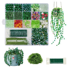 Grünes Glasperlen-Pflanzen-Set, Forever Plant Perlenblatt-Blüten-Set für die Schmuckherstellung mit Pflanzenmotiven und DIY-Bastelarbeiten