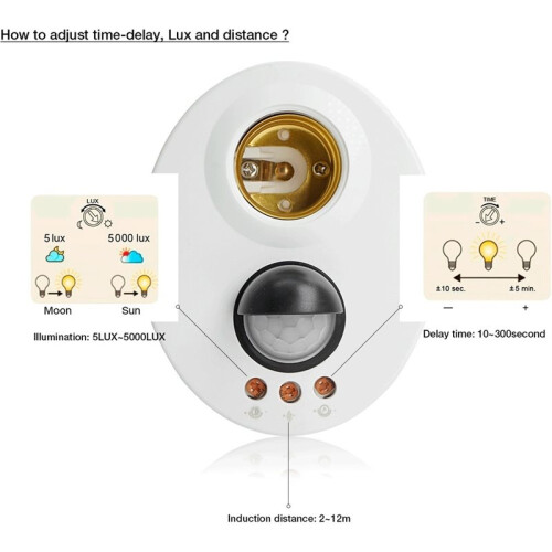 E27 Infrared LED Light Holder  PIR Motion Sensor Adjustable Delay Base Holder