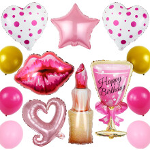 Geburtstagsdeko-Set Geburtstagsballons Set 13 Stück Groß Rosa — geburtstagsballons set, rosa ballons 13 stück, folienballons 3d