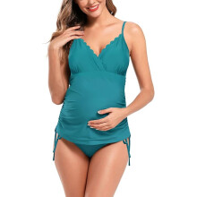 SHEKINI Bañador de Dos Piezas Premamá Tankini Turquesa XL — ropa baño embarazada, bikini maternidad, traje baño premama