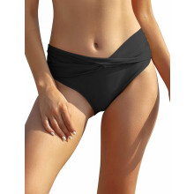 Bas de Maillot de Bain Femme Culotte Gainante Ventre Plat Taille Haute Style Rétro Fronces Modelantes Noir Taille S
