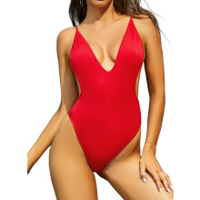 Maillot de bain une pièce femme monokini sculptant décolleté V profond dos nu échancrure brésilienne taille M ajustable