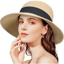ANLUKE Damen Strohhut Sonnenhut Strandhut UV-Schutz Beige — sonnenhut mit uv schutz, beiger strandhut, damen sonnenschutz hut, faltbarer reisehut