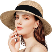 ANLUKE Sombrero de Paja para Mujer Protección UV Playa Beige — sombrero verano, sombrero vacaciones