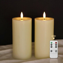 Lot de 2 Bougies LED décoratives en cire beige de 15 cm avec télécommande — fausse bougie, eclairage ambiance