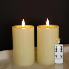 Lot de 2 bougies LED en cire avec télécommande et minuteur beige 12,5 cm — decoration lumineuse, fausse bougie