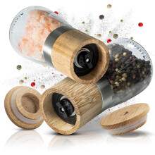 Moulin à Poivre et à Sel Brun en Bois Ensemble avec Céramique 2 Pièces — moulin epices manuel, broyeur sel poivre