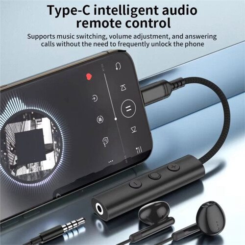 Digital Typec to 3.5mm Audio Converter Headphone Jack Adapter Plug and   Control Voice Adapter Cable 2