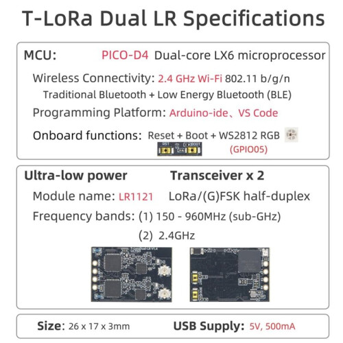 LILYGO 915Mhz T-Lora Dual LR Module ESP32--D4+LORA LR1121 Compatible with ExpressLRS Flight Control Platform 2