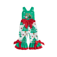 (2-3 Years, Green) Christmas Kids Girls Overalls, Tree Print Bowknot Flare Pants Clothes for Casual Daily