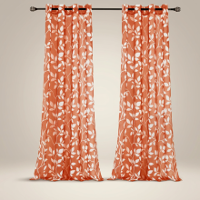 Vorhänge mit Ösen, Set 2 Stück 140x245 cm Orange mit Blätter-Motiv — vorhang auf ösen, vorhang voile 140x245, set aus 2 vorhängen
