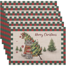 Dessous de Table de Noël en PVC 6 Pièces 45x30 cm Noël — set table festif, napperon antidérapant, décoration repas hiver