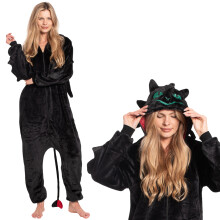 Damepyjamas Kigurumi Onesie Jumpsuit Tandløs Drage Sort 155-165 M