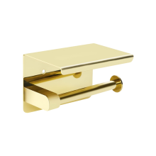 Wall Mount Toilet Paper Holder with Shelf Shiny Gold Bathroom Organizer — toilet paper holder, wall mounted dispenser shelf, gold shiny steel