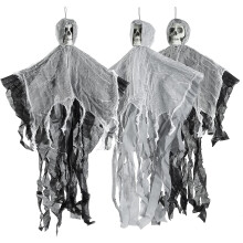 Halloween Dekoration Skelette Hängend Geisterhaft 3er Set 90 cm — hängende skeletone, halloween deko, 3er set, länge 90 cm, schwarz grau