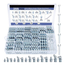 255PCS Grease Fittings Assortment,SAE & Metric Grease Zerk Fittings 1/4" 1/8" M6 M8 M10 Straight 45 90 Degree