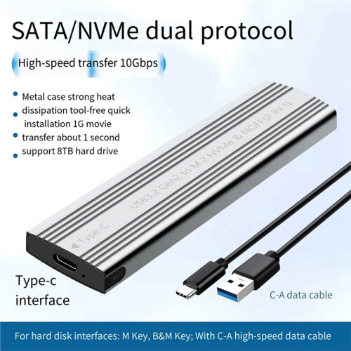 M. 2 Solid State Mobiele Harde Schijf Box USB 3.2 Metalen Warmteafvoer Externe Type-C Interface /NVMe Dual Protocol C 2