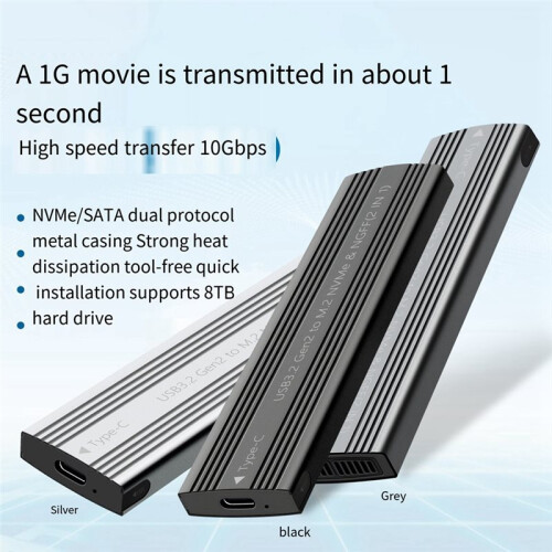 M. 2 Solid State Mobile Hard Disk Box USB 3.2 Metal Heat Dissipation External Type-C Interface /NVMe Dual Protocol C