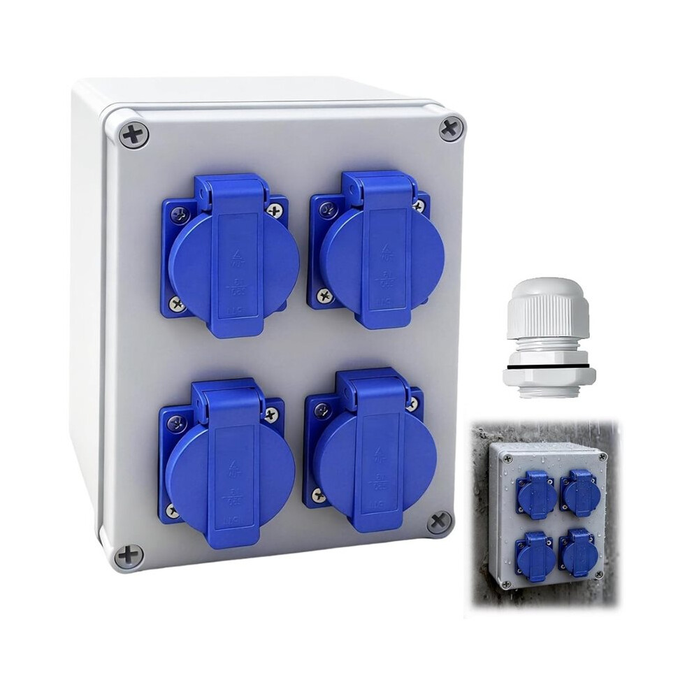 Wall Distributor For Construction Sites, Ip44 Surface-Mounted Schuko With 4 X 230 V 16 A Sockets 4713698730062