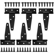 6 Pack 3 Inch T Strap Hinges Heavy Duty Black Outdoor Tee Hinge for Shed Barn Door Gates Wooden Fences Hardware
