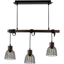 Lámpara Colgante Industrial de 3 Puntos Estilo Metálico Madera Negra 65 cm — iluminacion comedor rustica