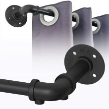 Barra de cortina de techo de metal, regulable, estilo industrial, negro 180-230 cm — soporte cortina techo