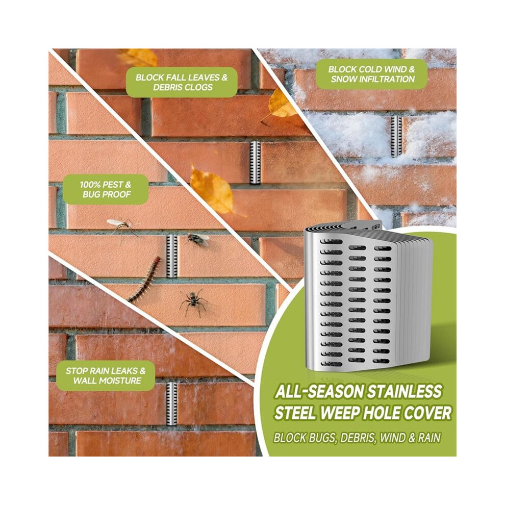 40 Pcs Weep Hole Covers For Brick Walls,Stainless Steel Weep Holes Cover,Brick Weep Hole Screens,Drain Hole Inserts 4712439372929
