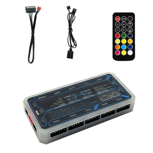 6pin ARGB Controller Computer Case Fan RGB Hub with 6-Pin Interface and 10+2 Wireless Remote Control Lighting