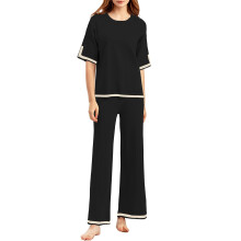 Conjunto de Punto para Mujer: Jersey de Manga Corta y Pantalones de Tiro Alto Negro M — conjunto punto