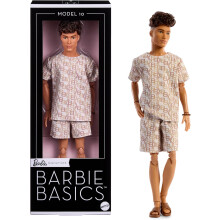 Barbie Basics Model Collector Ken Fashion Doll 10 with Brunette Hair in Shirt & Shorts with Matching Print, Universal-fit Fashions & Posable Body