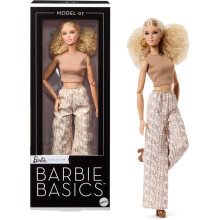 Barbie Mattel Basics Model Collector Fashion Doll 07 with Blonde Hair & White Print Pants, Universal-fit Fashions & Posable Body