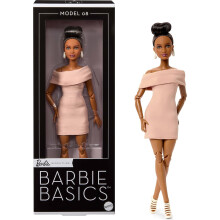 Barbie Basics Model Collector Fashion Doll 08 with Brunette Hair in Tan Dress & Strappy Heels, Universal-fit Fashions & Posable Body