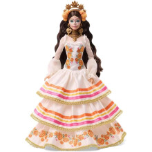Barbie Signature Doll, Día De Muertos 2025 Collectible in Ruffled Cream Gown Trimmed with Marigolds and Ribbon, Flower Crown and Calavera Face Paint