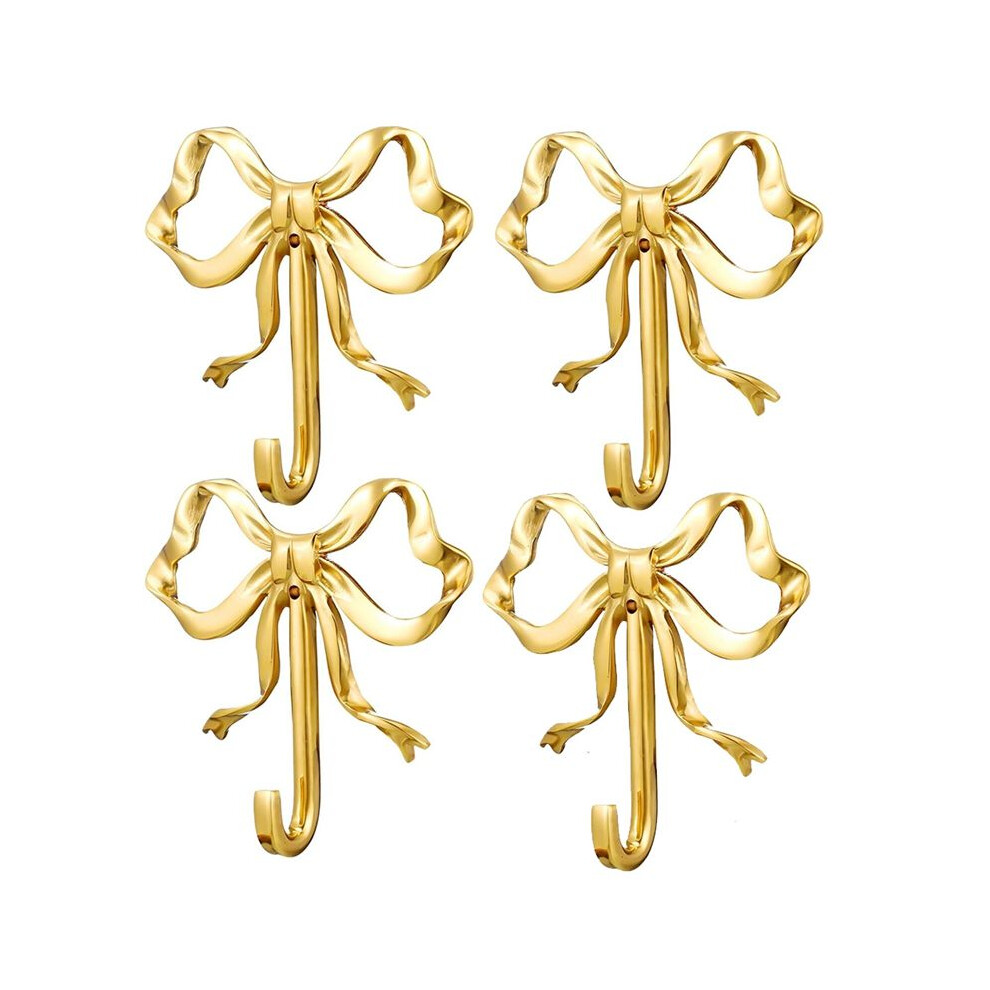 4 Pcs Valentine's Day Wall Decor Gold Bow Knot Hooks Brass Bow Wall Door Hanger Towel Hooks Brass Coat Hanger Holder 6032821053860