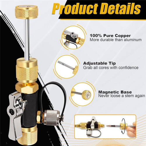 HVAC Valve Core Removal Tool, 1/4 Inch Vacuum-Rated Valve Core Removal Tool,Works with All Refrigerants,HVAC Tools 1
