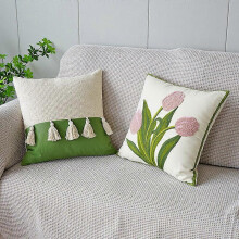 Fundas cojín floral bordado 2 piezas, verde tulipán, para sofá y oficina, lumbar y decorativo