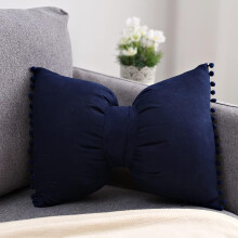 Cojín decorativo de gamuza azul marino con pompón y lazo, 35,5 x 50,8 cm, suave, con relleno, para sofá de estilo rústico.