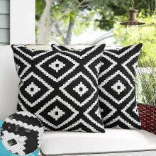 Rose - Set of 2 Boho Cushion Covers, Waterproof Outdoor 18x18 Black & White