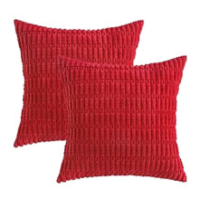 Paquete de 2 fundas de cojín de pana roja, suaves, estilo bohemio a rayas, decoración moderna de estilo rústico.