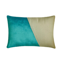 HomeCentric Juego de 2 fundas de almohada lumbar de 30x35 cm en color azul turquesa, con diseño de patchwork de terciopelo y lino.
