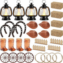 32 Pcs Western Table Centerpieces with Mini Hay Bales and Lanterns for Wedding Decor Black