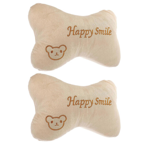 Beige Car Neck Pillow 2Pcs for Driving Seat Support