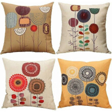 Ensemble de 4 housses de coussin en coton et lin, motif plantes tropicales, 45 x 45 cm SZRH