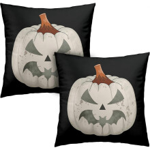 Fundas de almohada de Halloween de 45x45 cm, juego de 2 – Decoración espeluznante para sofá con diseño de calabaza y murciélago
