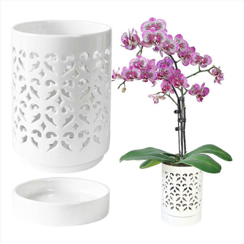4 Inch White Ceramic Orchid Pot with Drainage Holes 1